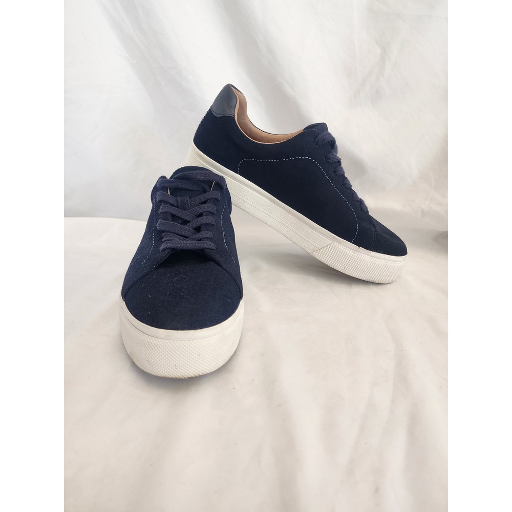 Boden Navy Blue Suede Platform Sneakers Lace Up Trainers Leather Lined Size 41‎